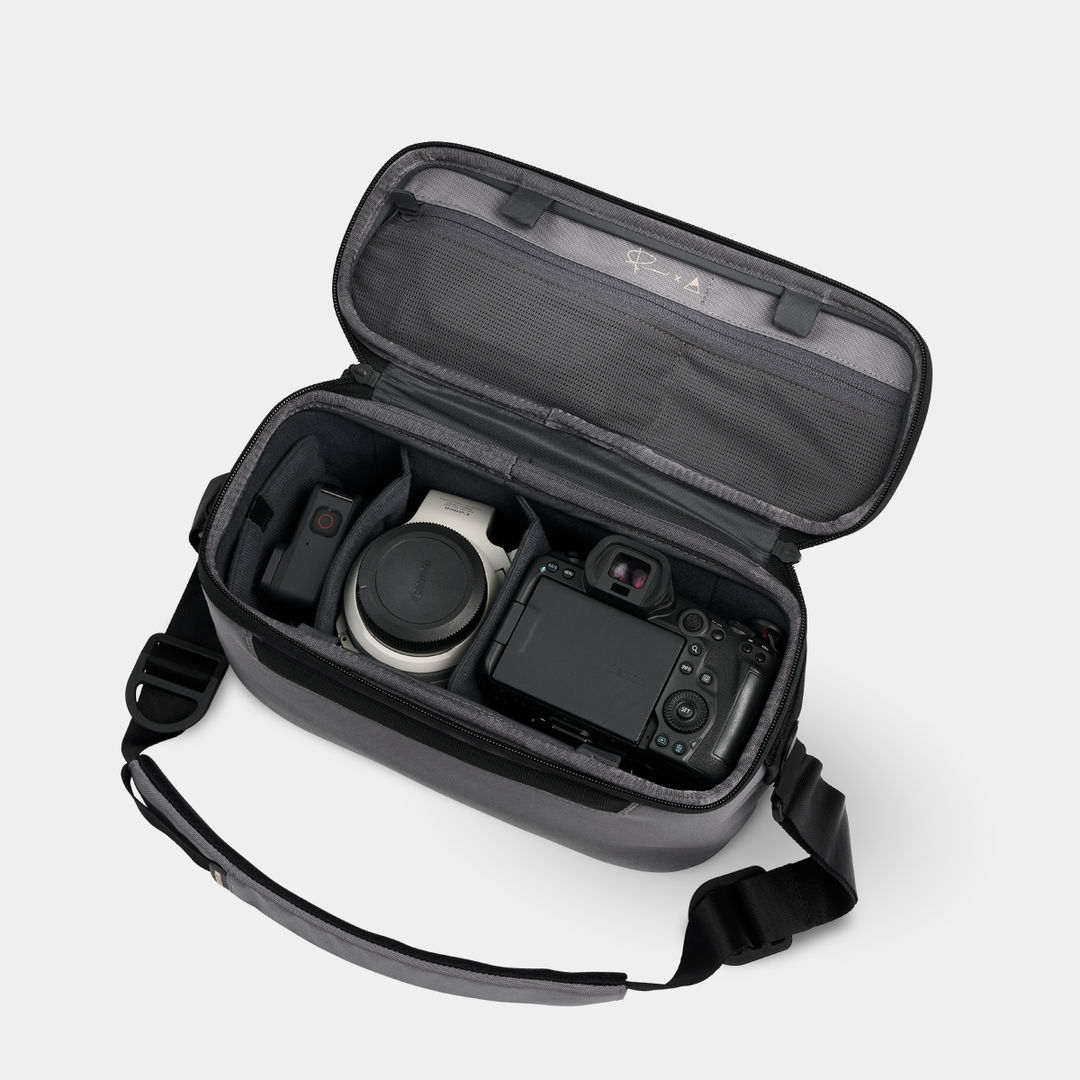 Stone Luma Camera Sling 12L With Camera View #color_stone
