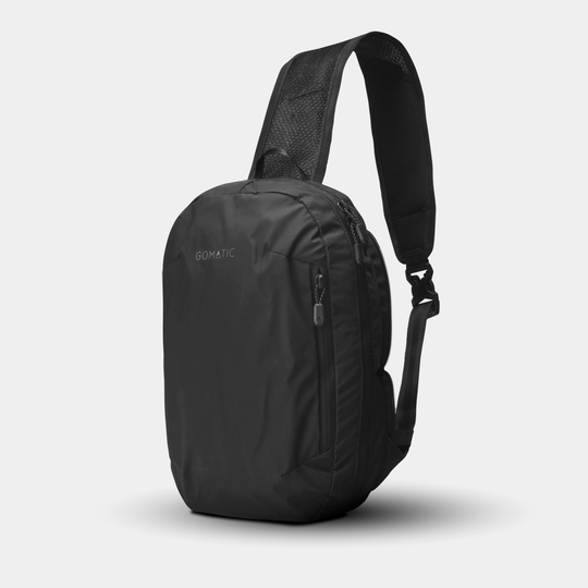 Gomatic Navigator Collapsible Sling 6L Black Front Angle View With Straps