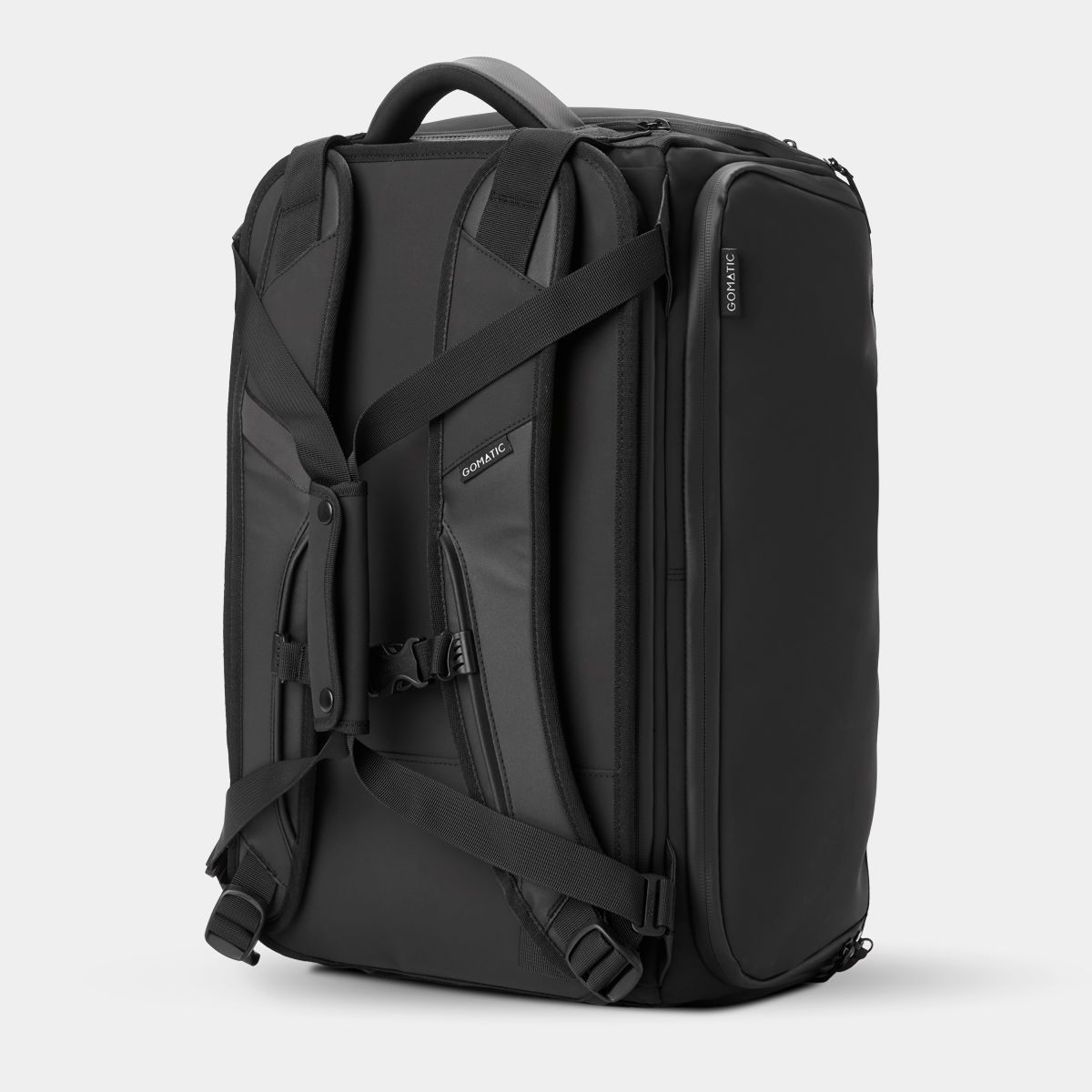 Gomatic Black Travel Bag 30L Angle Back View